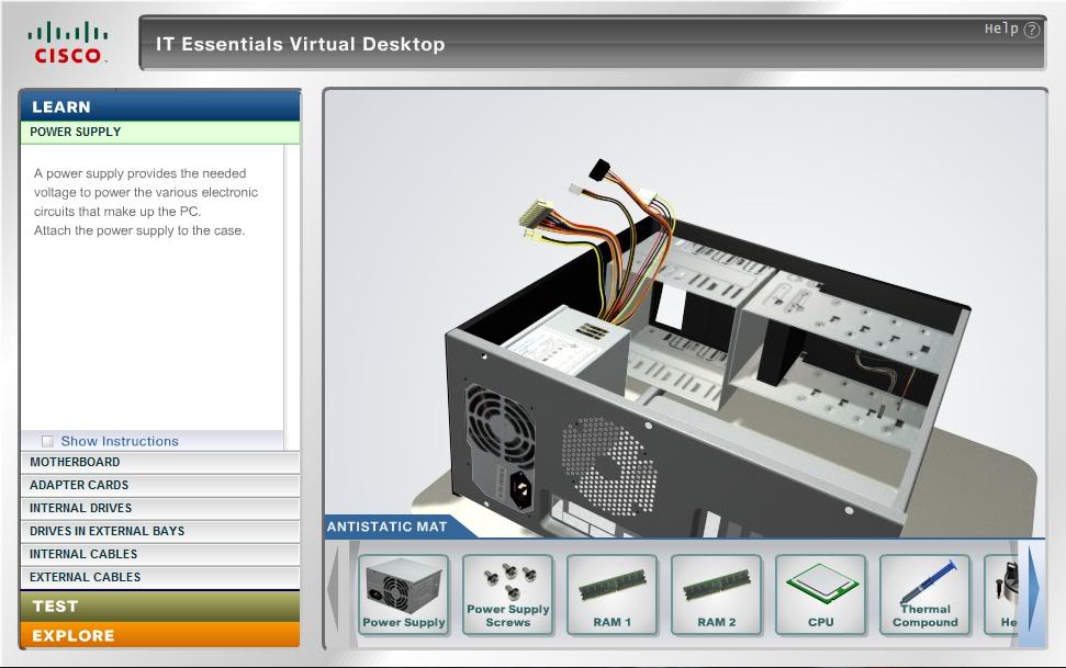 Captura del simulador Cisco IT Essentials Virtual Desktop